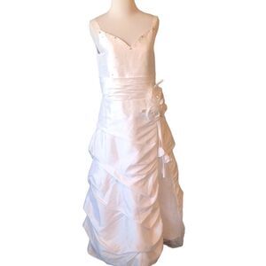 NWT LanTing Youth White Pageant / Wedding Dress Size 12 Beaded Rosette Sash